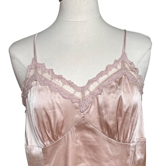 Nude Satin Slip Dress Chemise Slip Lace Trim Ruffled Babydoll Belle Poque Large - Picture 4 of 9
